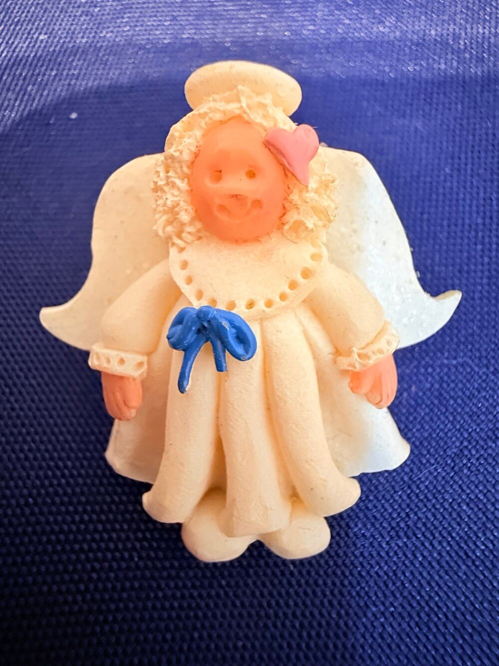 Vintage Angel Christmas Pin Signed 97 JS Blue Bow